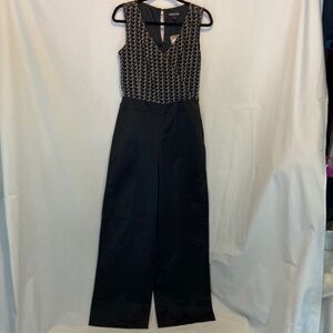 Newport News Black Sleeveless Jumpsuit Lace Top Size 10